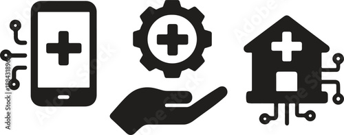 Medical technology and healthcare services icons set for professionals