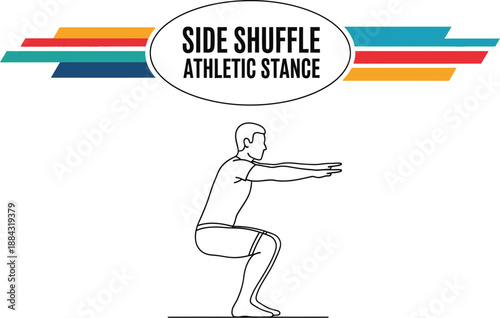 Black outline vector of athlete demonstrating side shuffle athletic stance