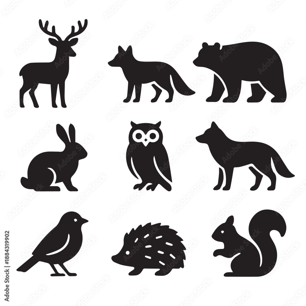 Fototapeta premium Forest Animal Silhouettes Collection.eps