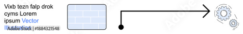 Data processing, workflow, automation, system design, technology, signal flow. A box with text links to a gear via an arrow. Data processing and workflow ion with visual elements