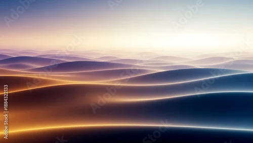 Panel kuchenny z motywem Abstract Minimalist Landscape of Glowing Wavy Horizons in Golden and Deep Blue Atmospheric Light