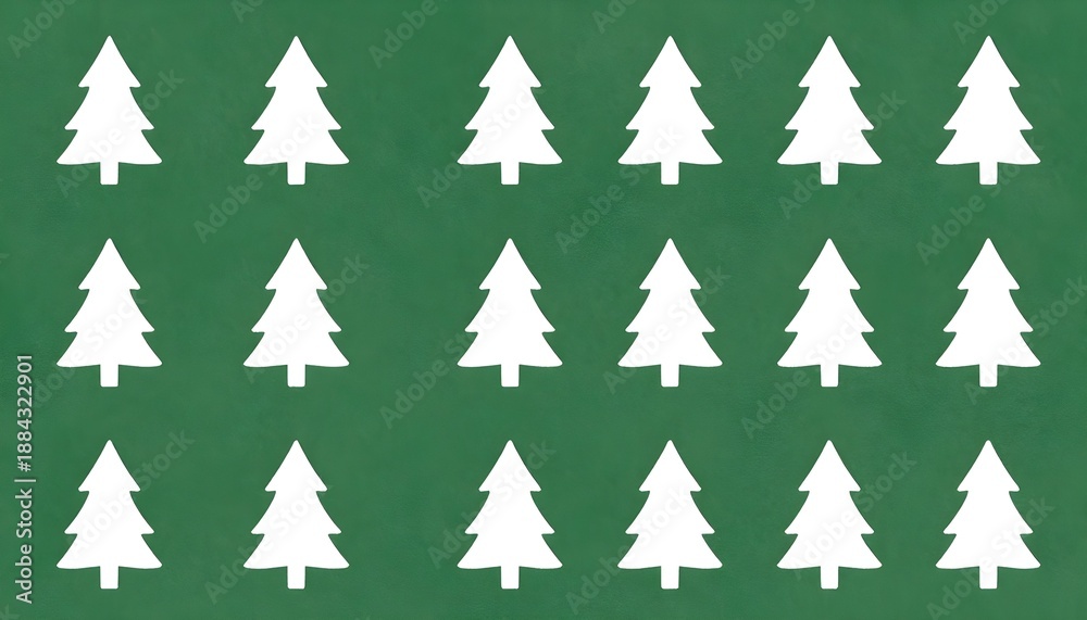 Obraz premium Repeating pattern of white Christmas trees on a textured green background for festive design