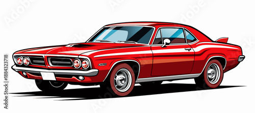 Classic Red Vintage Muscle Car Vector Illustration 1960s
