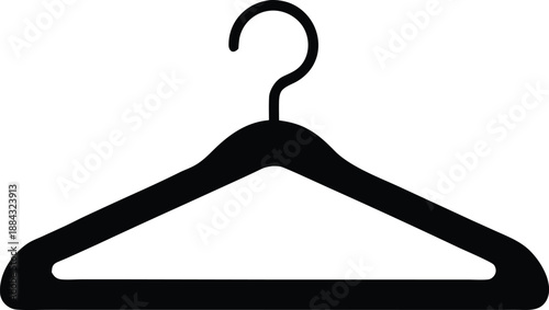 Black Clothes Hanger Vector Icon, Minimalist Garment Holder Silhouette Symbol