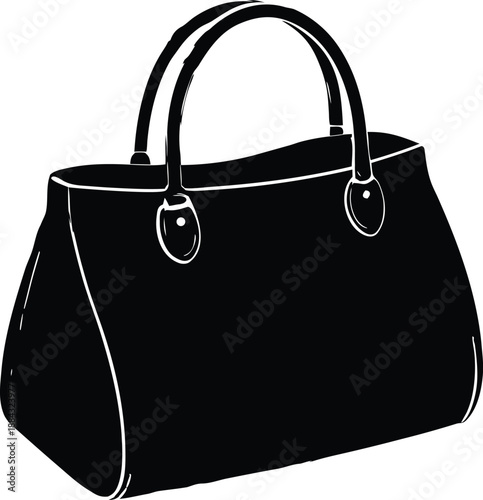 Black Handbag Vector Illustration, Stylish Womens Purse Silhouette Graphic