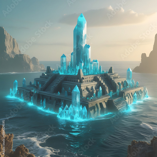 iceberg looking alike glowing blue crystals island