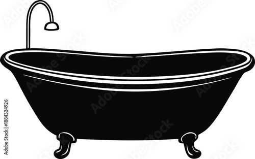 Clawfoot Bathtub Icon with Shower, Elegant Freestanding Bath Tub with Faucet and Shower Fixture