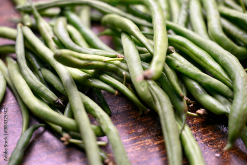 Group Of Fresh Asparagus Stems - Binnies ki pally - Fresh Green Bean Pods Close Up