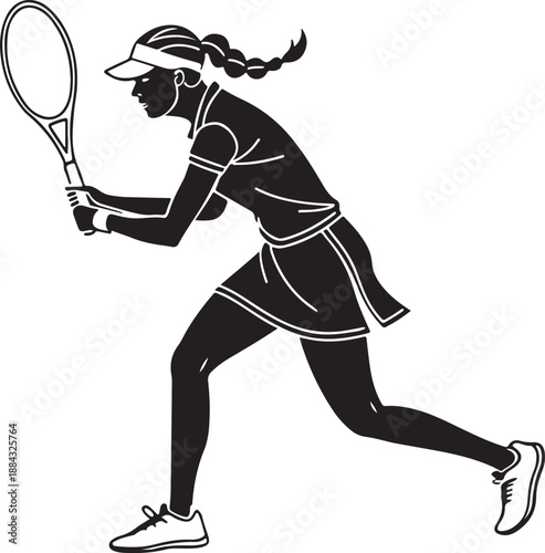 A vector illustration of a tennis player silhouette in action with a ball, capturing a competitive sports athlete during a game of tennis