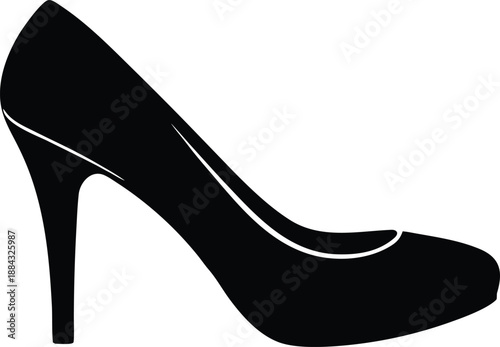 High Heel Shoe Vector Illustration, A black silhouette vector graphic depicting an elegant womens high heel pump.