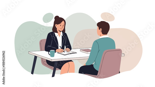 Job Interview Meeting, Businesswoman Interviewing Candidate At Desk