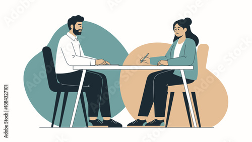 Job interview, business meeting, teamwork, conversation, illustration