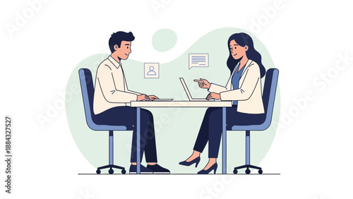 Job Interview Meeting: Candidate and Recruiter Discussing Career at Desk