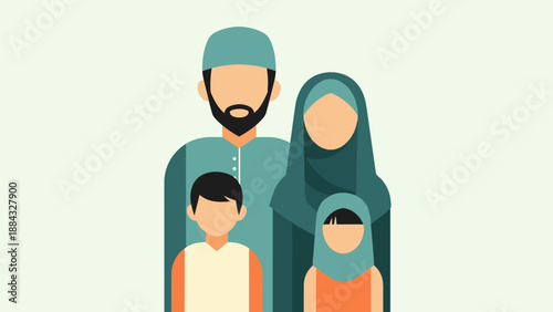 Muslim Family Flat Design Vector Icon