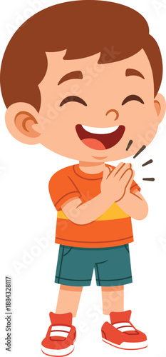 Happy boy character clapping hands in celebration flat design illustration suitable for children content education projects positive emotions and playful visual concepts