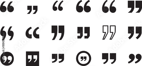 Quotation Marks and Speech Symbols Vector Set. Black Quote Icons, Inverted Commas, and Punctuation Signs Collection.
