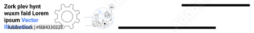 Engineering, automation, workflow optimization, business development, industrial processes, system design. Gear symbol connecting to abstract shapes. Engineering and automation concept