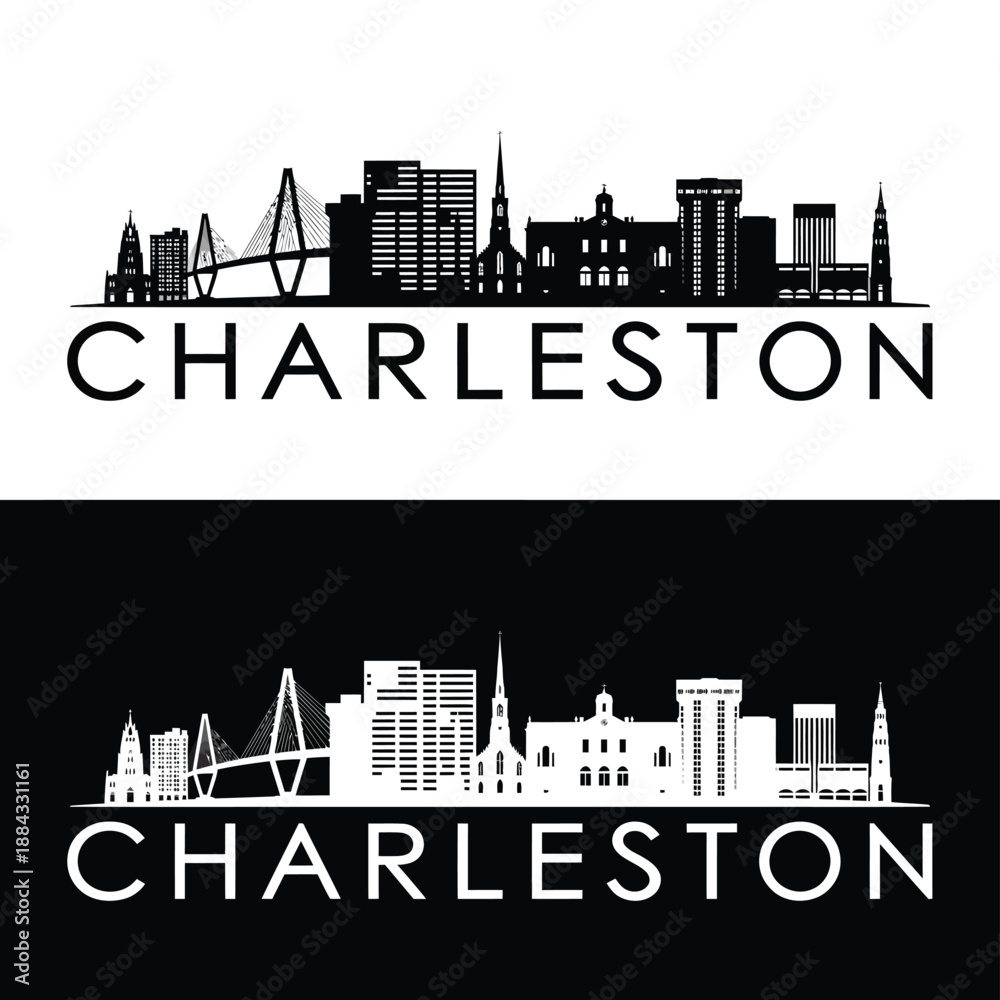 Naklejka premium Charleston skyline silhouette design showcasing bridges and iconic city buildings