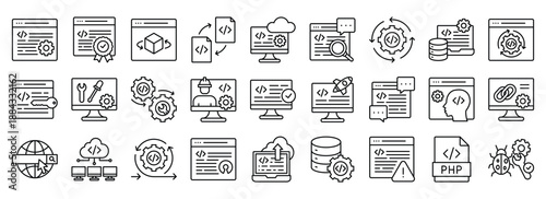 Computer Programming icon collection. Containing design technology, software, programming, data, internet	