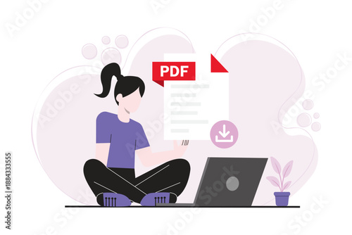 PDF File Download Illustration Digital Document Flat Vector Concept