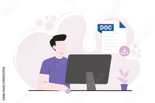 DOC File Download Illustration Document Management Flat Vector Concept
