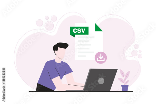 CSV File Download Illustration Data Export Concept Flat Vector Design