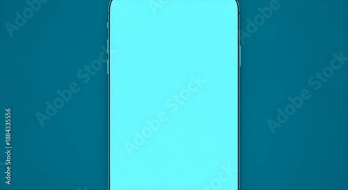 Minimalist smartphone display with a bright aqua screen on a deep blue background, symbolizing digital innovation and modern mobile technology interface