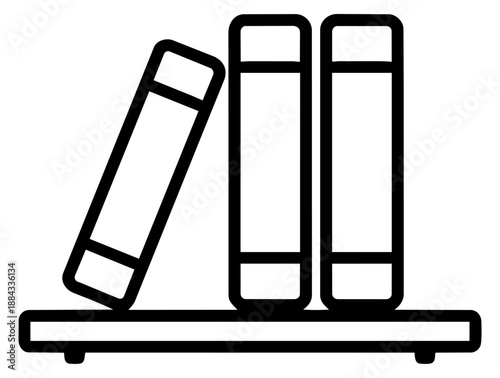 Line art illustration of books on a shelf depicting a leaning book for education and knowledge