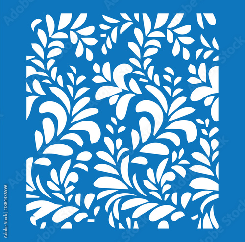Seamless pattern of stylized white leaves on blue background