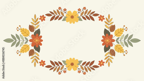 Autumn Floral Frame with Warm Tones and Botanical Accents.