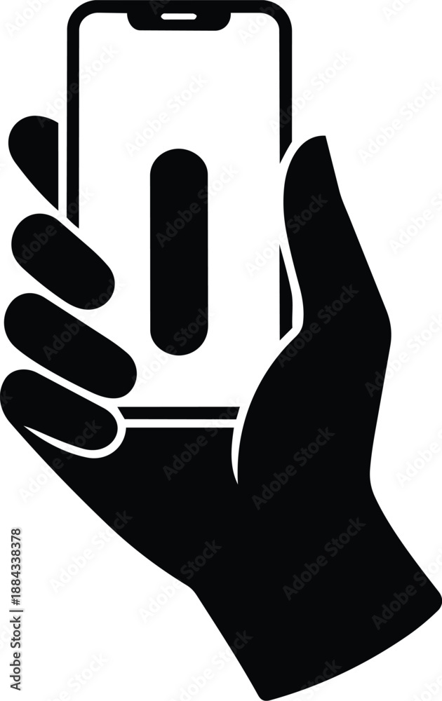 Obraz premium Hand Holding Smartphone Displaying a Vertical Bar Icon mobile