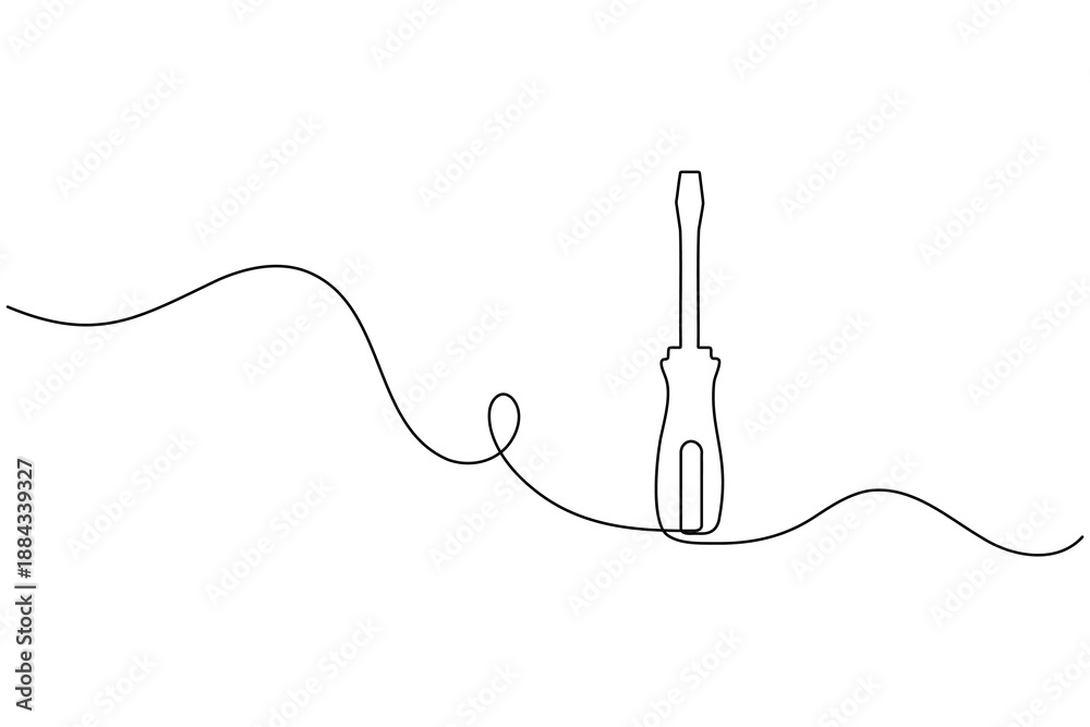 Obraz premium Single line drawing of a screwdriver, minimalist vector illustration