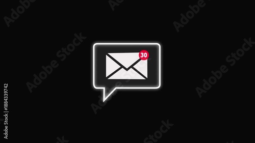 New Email Notification Icon with Unread Messages Alert on Black Background. A person receiving new message notification on their smartphone.
