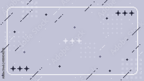 ドット絵　モノトーンのおしゃれでかわいい配信画面　シンプルな背景装飾イラスト　フレーム 16:9　ピクセル