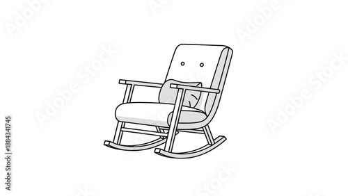 Comfortable wooden rocking chair with a soft cushion and pillow depicted in a simple line art illustration style for home decor.