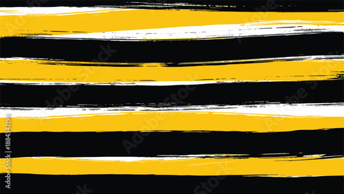 Abstract background pattern of thick yellow and black horizontal brush strokes creating a textured artistic effect for a banner.