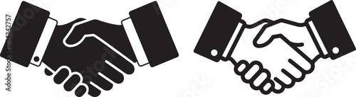 Solid black handshake silhouette icon set vector representing business partnership, agreement and unity concept.eps
