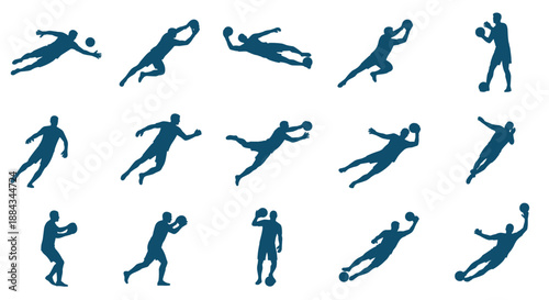 Dynamic Silhouettes: Action Sport Poses in Blue Hues on White Background Studio Shot