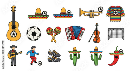 Festive Iconography: A Vibrant Celebration of Mexican Culture and Sport Elements