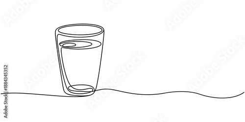 Glass of water icon with editable strokes continuous one line drawing, One continuous line illustration of a glass cup, isolated on white background. Line art of a glass cup.