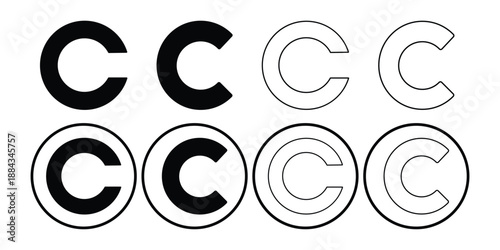 Copyright Icon Set – Filled and Outline Copyright Symbols for Intellectual Property and Legal Protection Vector