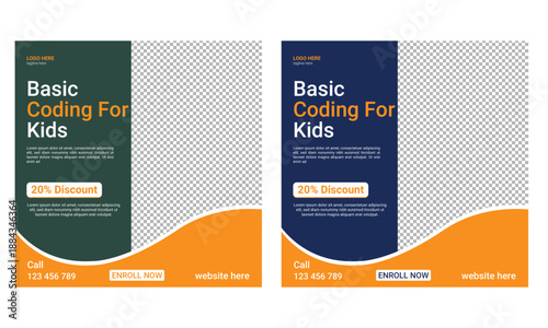 Coding computer programming and kids technology educational editable social media post banner