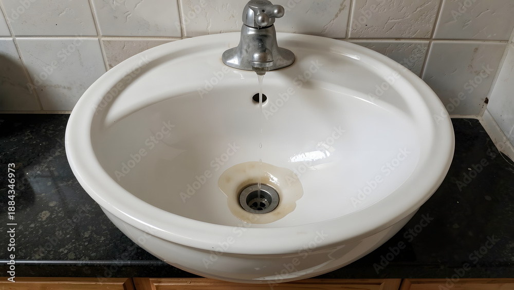 Fototapeta premium A cracked ceramic sink dripping slowly