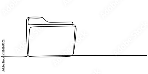 documents file continuous one line drawing, Continuous single line vector drawing of a folder. Outline documents background icon. Saving securities vector icon. Continuous one line drawing folder icon