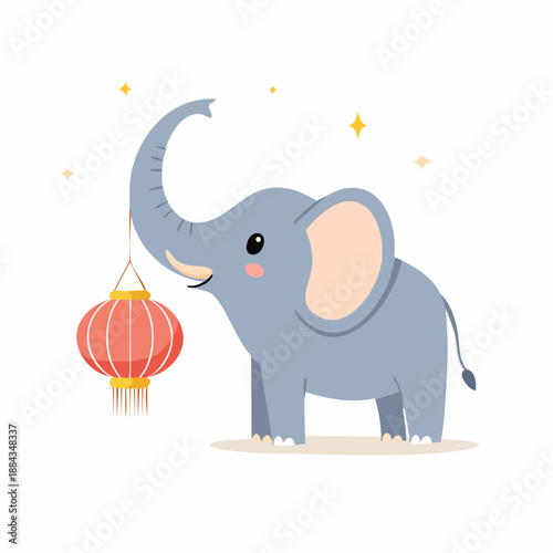  Elephant carrying lantern with trunk,