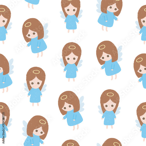 Seamless hand drawn pattern with angels, with chalk texture.