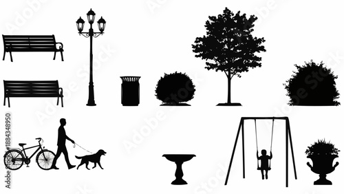 Park elements silhouette collection for design.