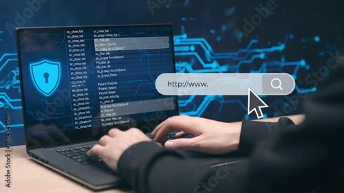 Hands Typing on Laptop with Secure Web Search Interface – Online Safety, Secure Browsing & Digital Privacy Concept

