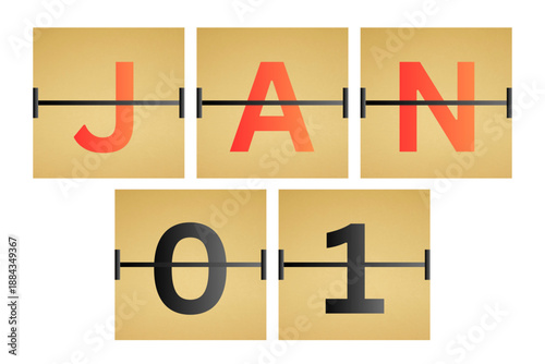 1 January calendar single day, week vector, illustration icon. Red, gray, black, golden and white color background calendar page vector for of the month January 1