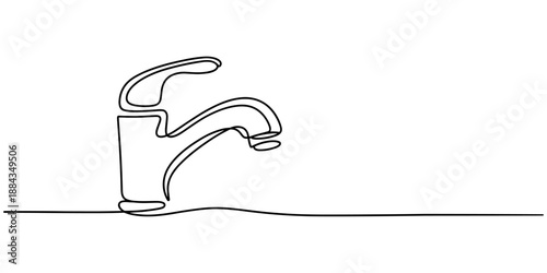 Continuous one line drawing of water faucet. Single line drawing illustration of water tap, International hand washing day concept line art, Editable outline, Vector illustration.